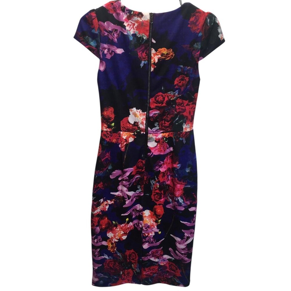Betsey Johnson Dress Womens 2 Black Floral Cap Sleeve Sheath Back Zip Cocktail - Picture 4 of 16